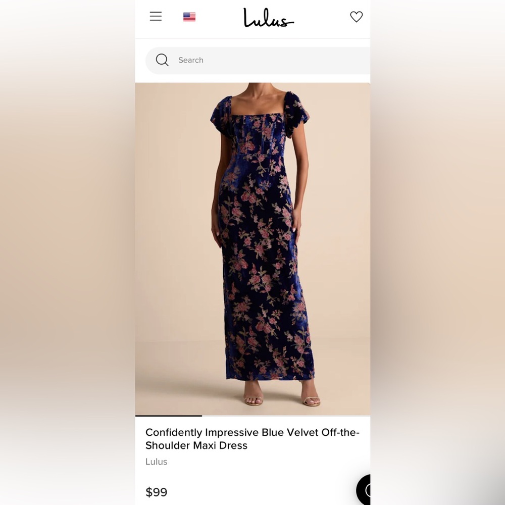 Lulu's velvet Floral Navy Dress xl